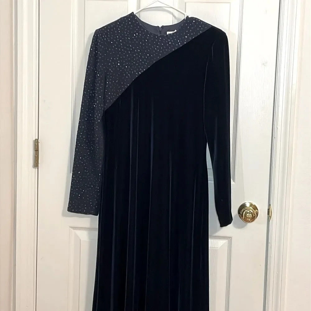 Vintage Jessica Howard Evening Gown, Black, long sleeve, bejeweled, 6 - Picture 2 of 5